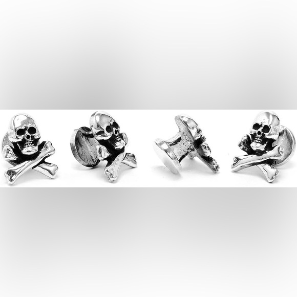 Max Lang’s skull and crossbones cuff links and tuxedo studs sterling silver - Picture 2 of 3